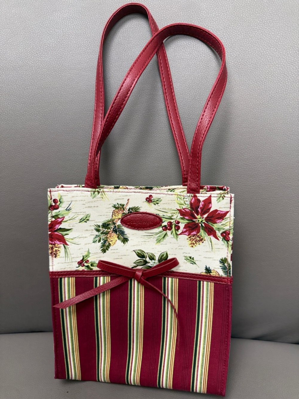 Women’s Red Holiday Floral & Stripe Tote Bag